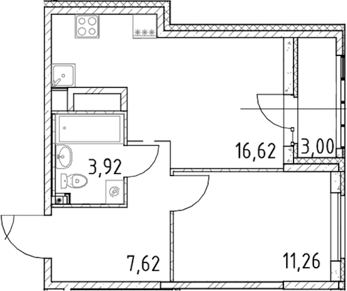 1-комнатная квартира 39.42 м², 9/23 эт., ЖК «Город Первых»